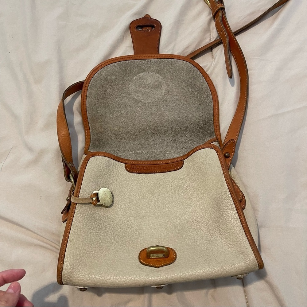Dooney & Bourke Vintage All-Weather Leather Crossbody Bag – Taupe & Tan Trim - Picture 4 of 12